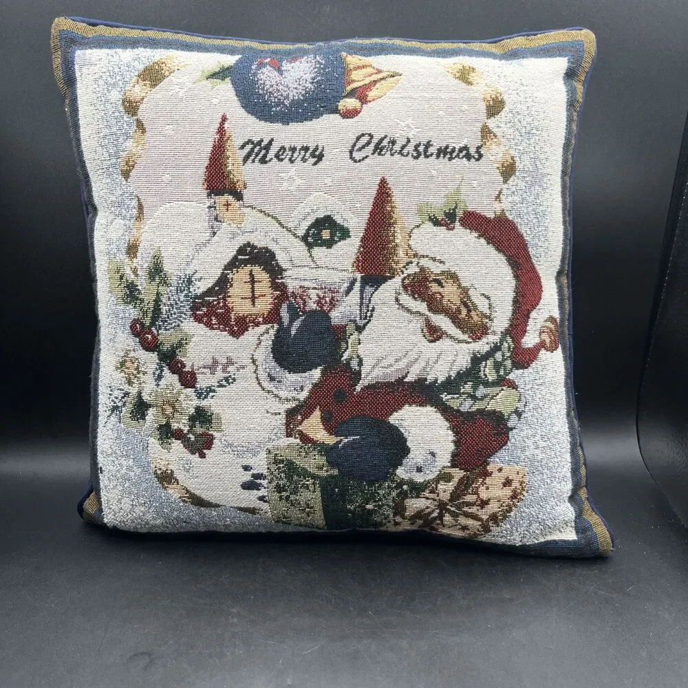 Santa Claus Christmas Throw Pillow Multicolor Fabric 14x14 Removable Cover